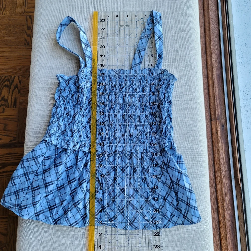 New! J Crew XL X-Large Blue Smocked tank in textured plaid NWT
